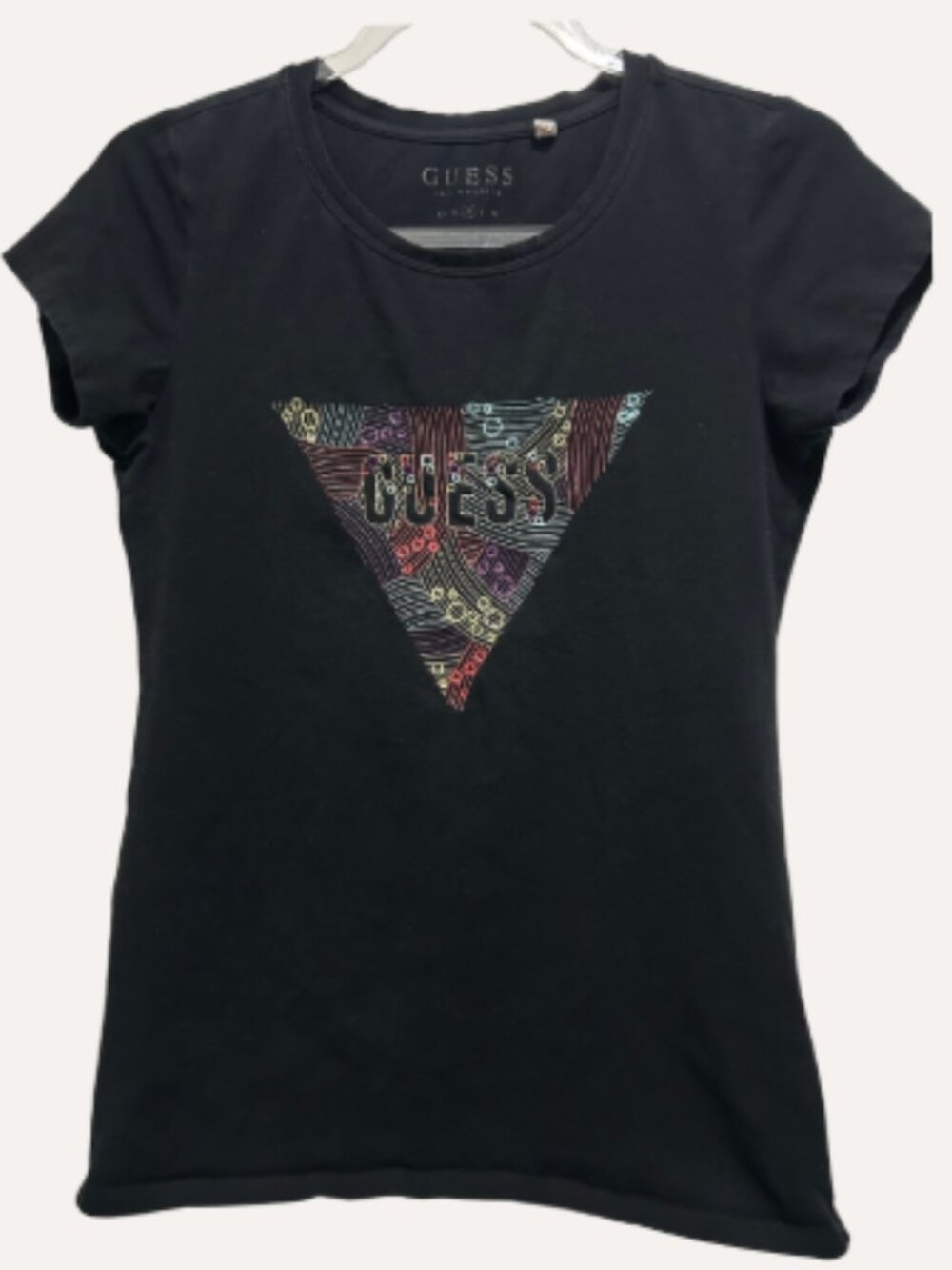 GUESS Black Multicolor Triangle Logo Graphic Tee – Size M - Picture 1 of 4